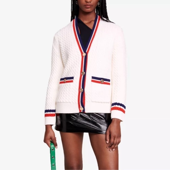Maje Medhi Cable Knit Cardigan Sweater - Picture 2 of 10